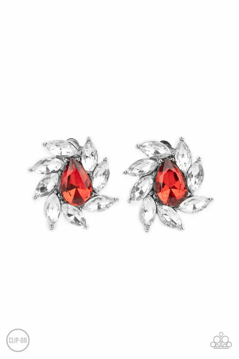 Sophisticated Swirl - Clip On Red Earrings