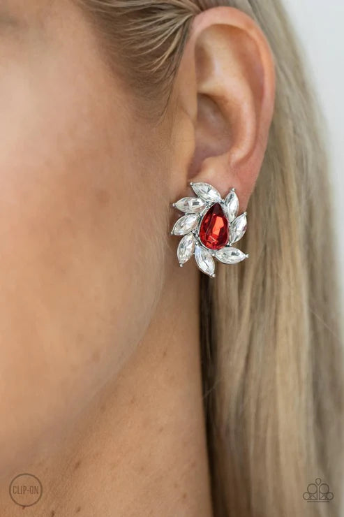Sophisticated Swirl - Clip On Red Earrings
