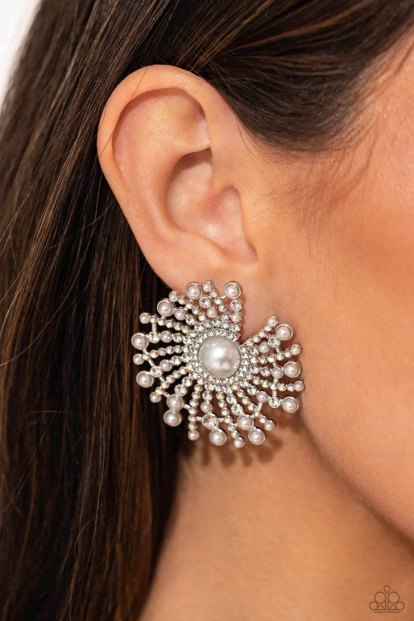 Fancy Fireworks - White Earrings