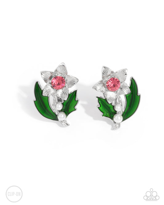 Gardening Guest - Pink Clip On Earrings