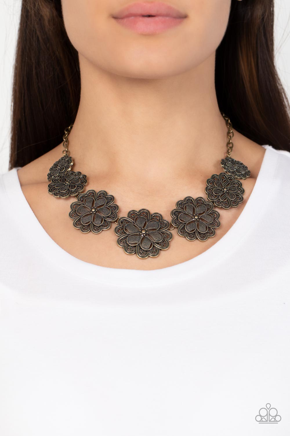 Basketful of Blossoms - Brass Necklace