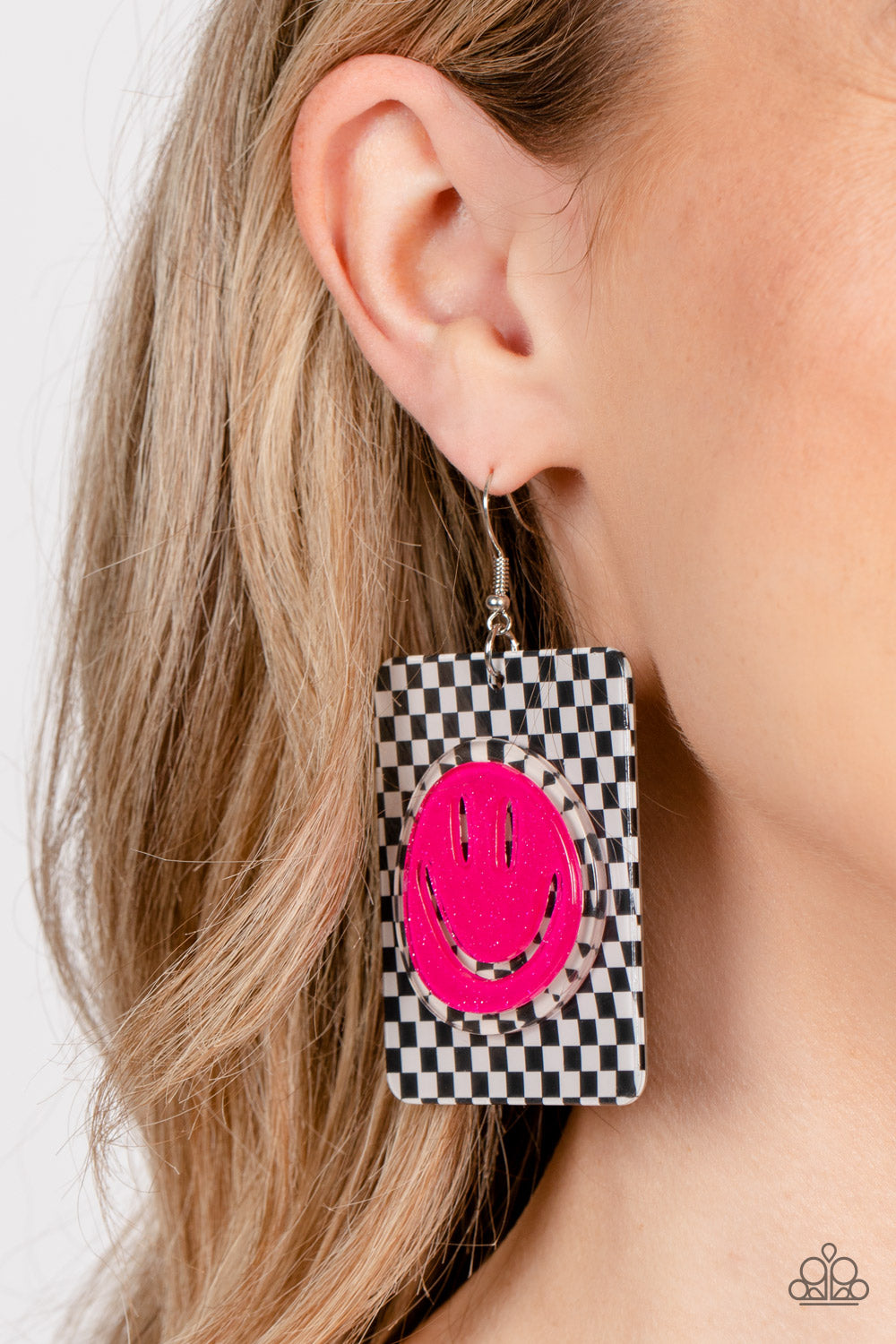 Cheeky Checkerboard - Pink Earrings