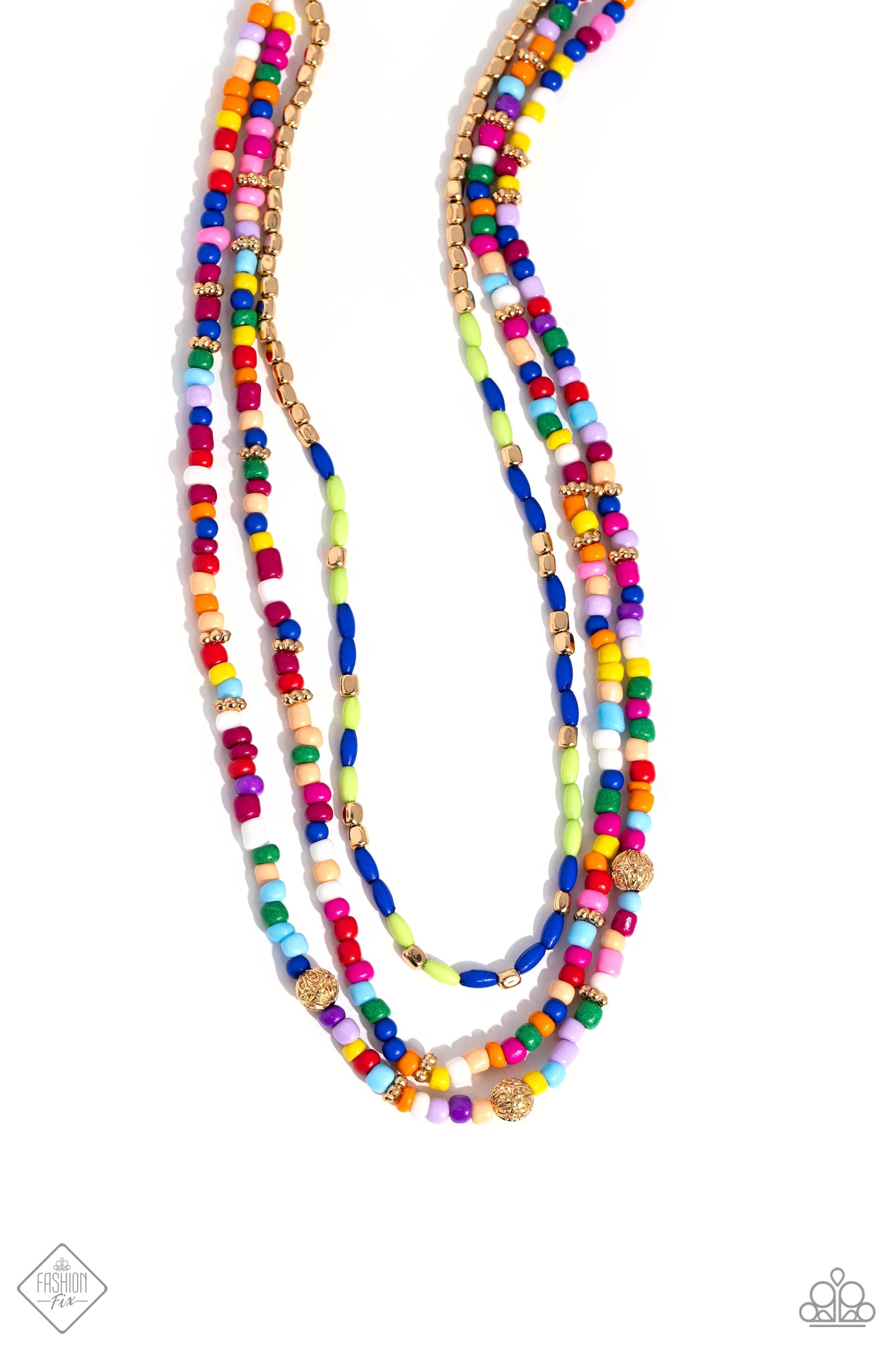 Multicolored Mashup - Gold Necklace