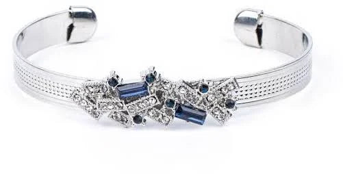 A dazzling blue and white rectangle-shaped rhinestones cuff bracelet